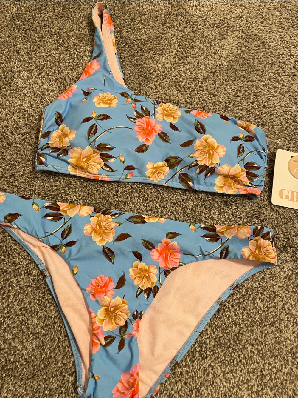 Gianni Bini Blue Floral One-Shoulder Bikini Set